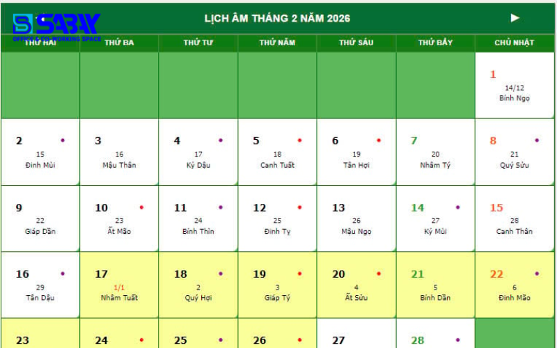 Tết Nguyên đán 2026 (Âm lịch) rơi vào ngày nào dương lịch?