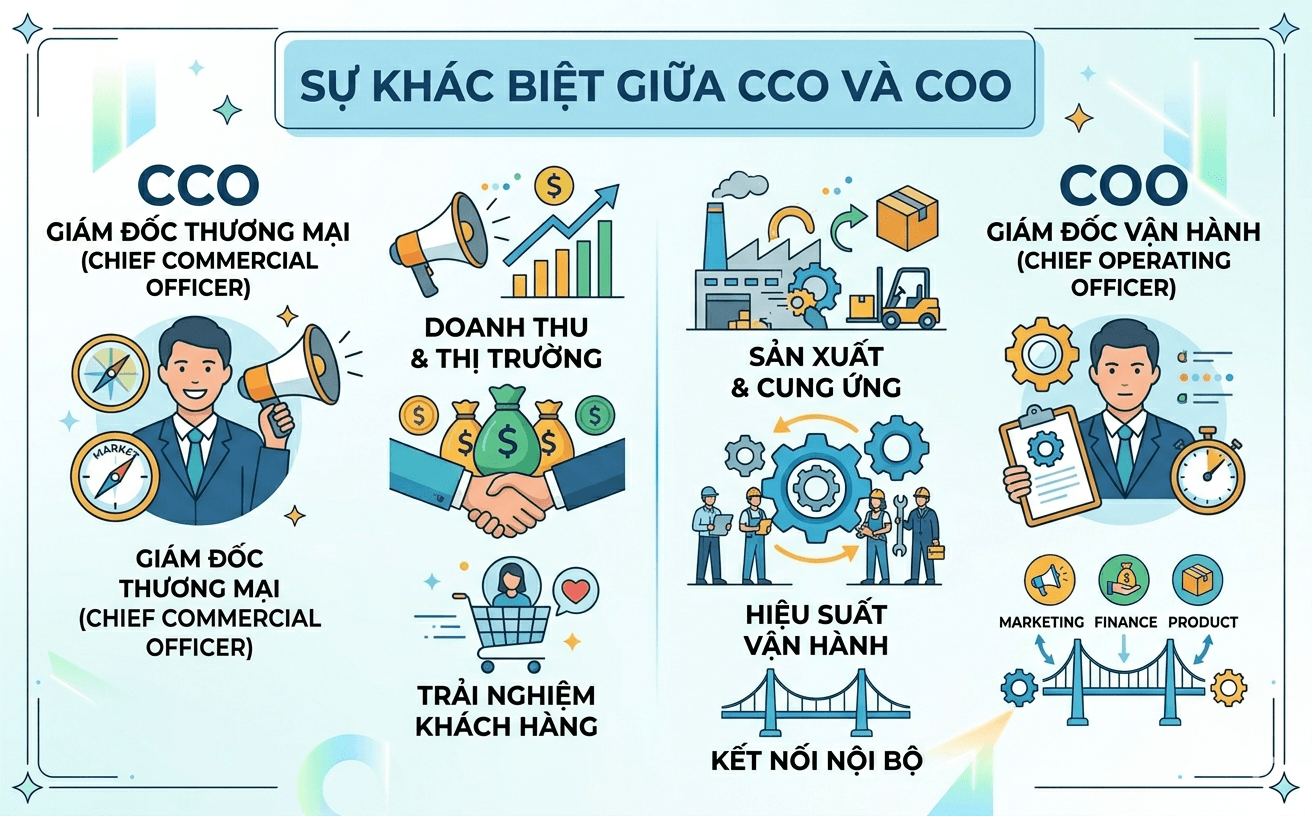 Sự khác biệt giữa Giám đốc thương mại (CCO) và Giám đốc vận hành (COO)