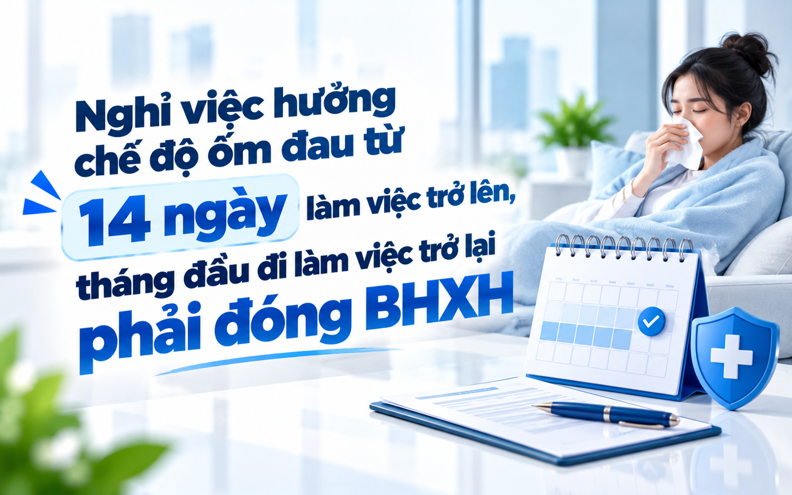 Nghỉ việc hưởng chế độ ốm đau từ 14 ngày làm việc trở lên, tháng đầu đi làm việc trở lại phải đóng BHXH